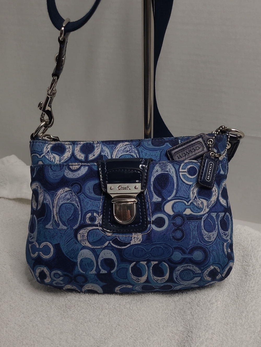 Coach Navy Blue Signature Circle-Print Crossbody Bag